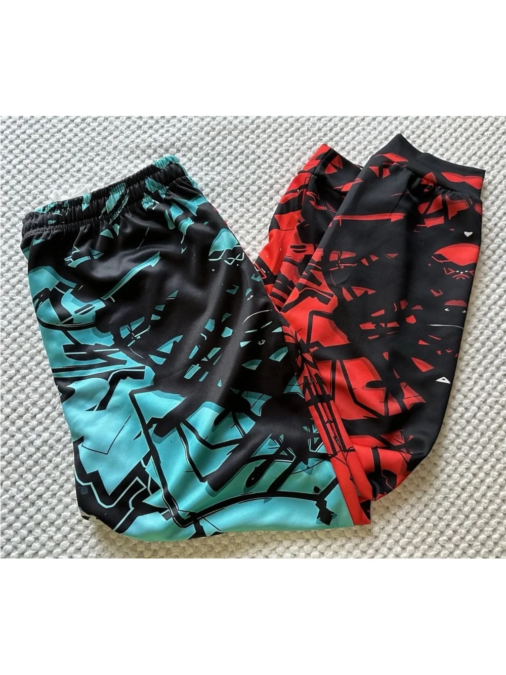 Men’s XL 3D Graffiti Print Joggers Sweatpants Streetwear Colorblock Blue/Red